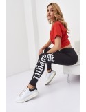 Fitted leggings with inscriptions, black 35150 - Online store - Boutique